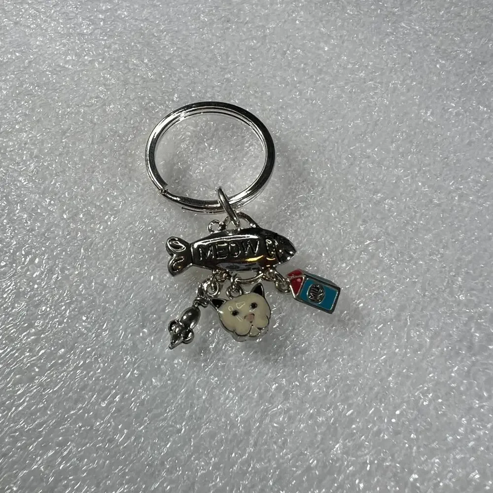 Cute Kitty Cat Meow Cat Person Pet Mom Dad Cat Lover Retro Keychain NEW